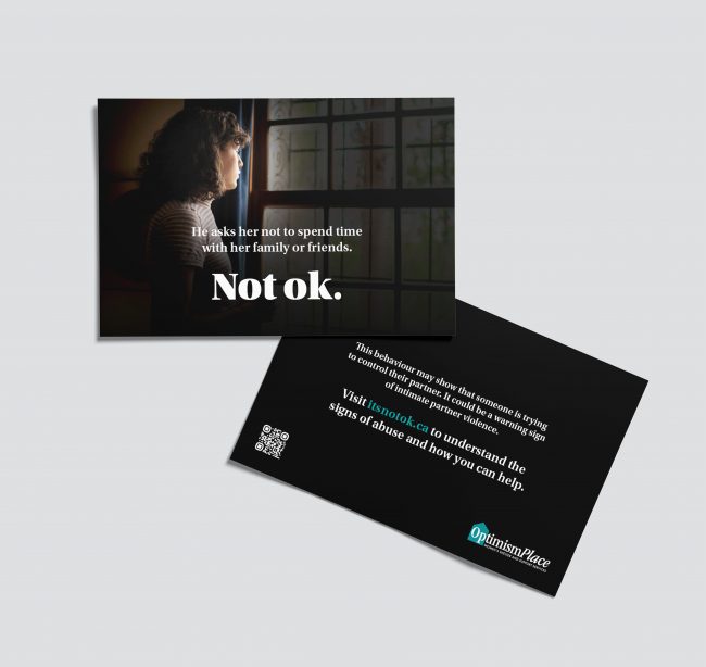 Front and back postcard design — Not ok. campaign print resource for public awareness.