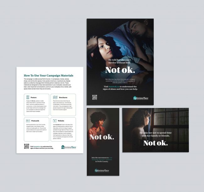 Assorted Not ok. posters and postcards — Not ok. campaign awareness materials for Perth County.